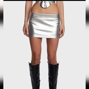 THE KRIPT silver kendry mini skirt Sz XL New Dolls Kill